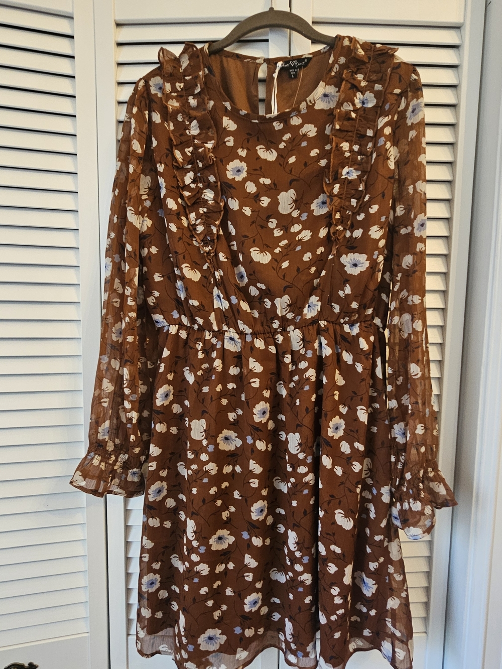 Velvet Heart Brown Floral Ruffle Long-Sleeve Dress